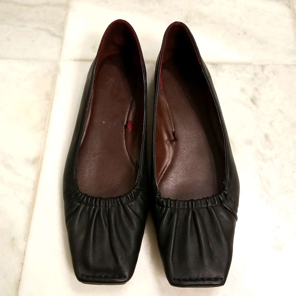 ZARA Black Square Toe Flats Size 40